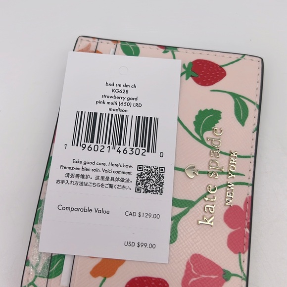 Kate Spade Boxed Madison Strawberry Garden Small Slim Card Holder Pink Multi - Picture 7 of 15
